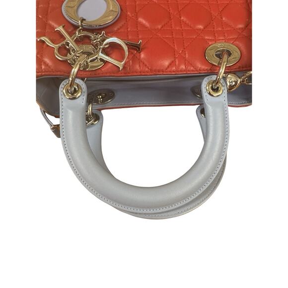 Authentic Dior Mini Lady Dior Tricolour Red / Pink / Blue Lambskin Cannage Bag - Picture 3 of 12